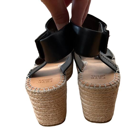 Frye 9.5 Amber Espadrille $148 Platform Wedges Leather Sandals Raffia Black - Picture 7 of 10